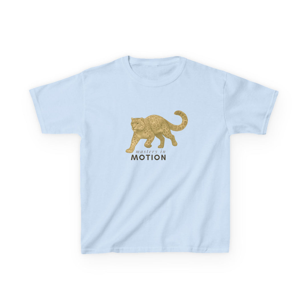 Kids Snow Leopard Tee | Mastery In Motion says "Practice Makes You Great" | Sketch Design | Eco-Conscious | Patient & Peaceful