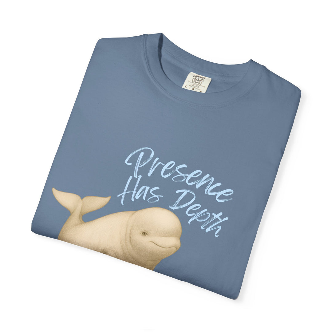 Presence Has Depth – Beluga Whale | Grounded & Gentle | Sketch Series by Pure Perspective | Eco Friendly Graphic Tee