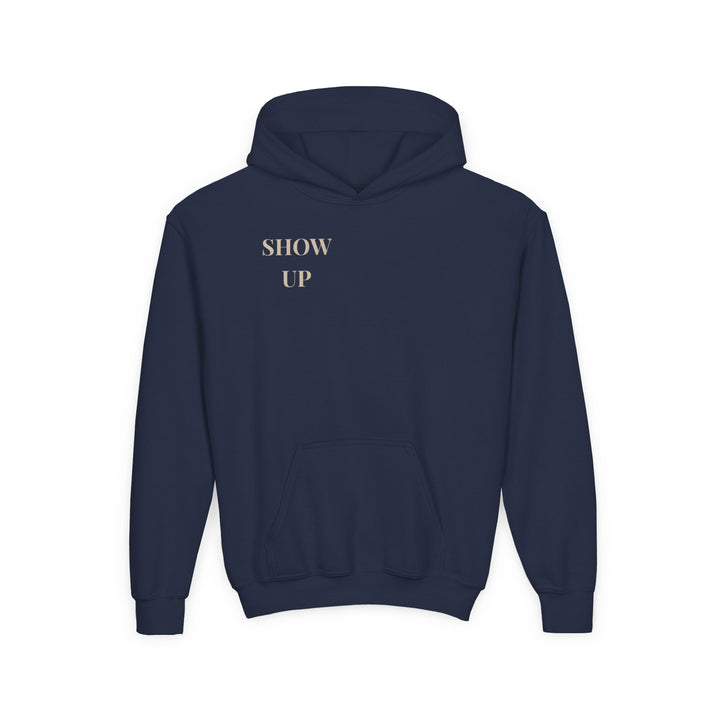 Kids Lion "Show Up" Heavy Blend Hoodie | Front Text & Back Animal Print | Empowered & Bold | Inspirational Message