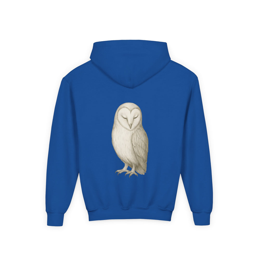 Kids Barn Owl "Let Quiet Lead" Heavy Blend Hoodie | Back Print Design | Calm & Centered | Inspirational Message