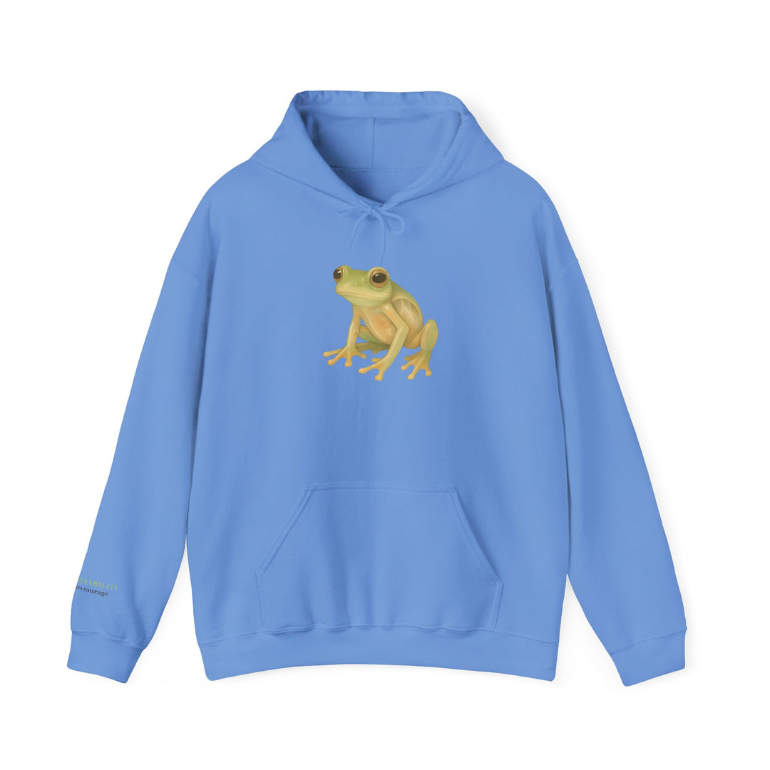 Vulnerability Takes Courage – Glass Frog Butterfly Edition | Hopeful & Healing Series | Unisex Heavy Blend™ Hooded Sweatshirt | Eco-Friendly Apparel