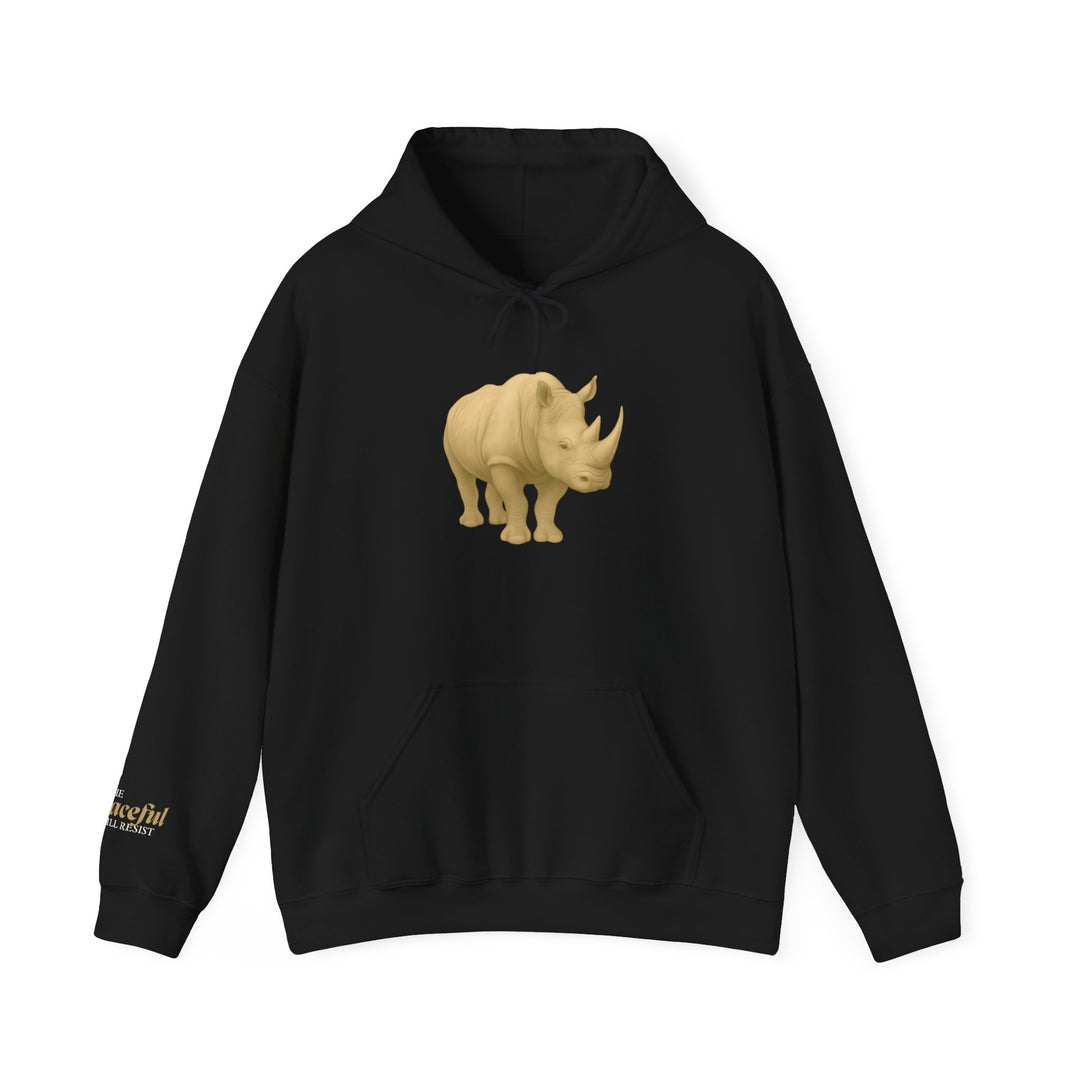 The Peaceful Still Resist – Rhino Edition | Patient & Peaceful Series | Unisex Heavy Blend™ Hooded Sweatshirt | Eco-Friendly Apparel