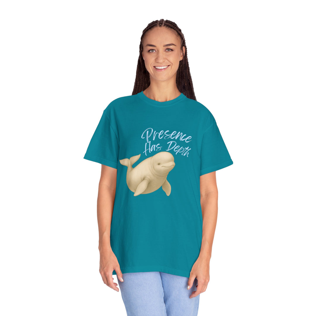 Presence Has Depth – Beluga Whale | Grounded & Gentle | Sketch Series by Pure Perspective | Eco Friendly Graphic Tee