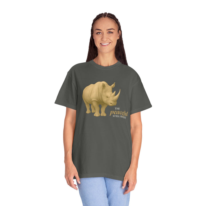 The Peaceful Still Resist – Rhino Edition | Patient & Peaceful | Sketch Series by Pure Perspective | Eco Friendly Graphic Tee