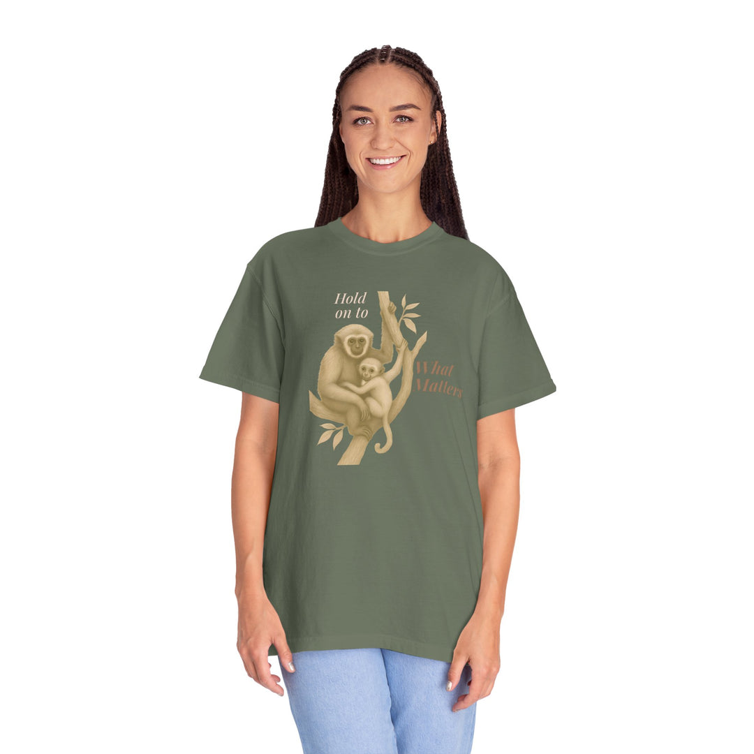 Hold on to What Matters – Gibbon | Connected & Compassionate | Sketch Series by Pure Perspective App | Eco Friendly Graphic Tee