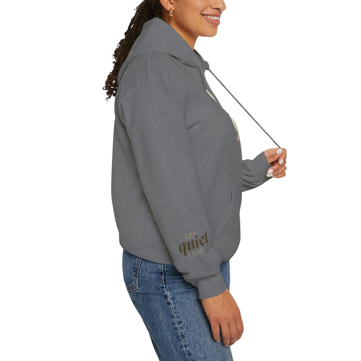 Let Quiet Lead – Barn Owl Edition | Calm & Centered Series | Unisex Heavy Blend™ Hooded Sweatshirt | Eco-Friendly Apparel