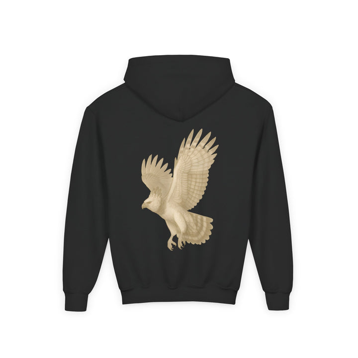 Kids Harpy Eagle "Ascend with Respect" Heavy Blend Hoodie | Front Text & Back Animal Print | Empowered & Bold | Inspirational Message