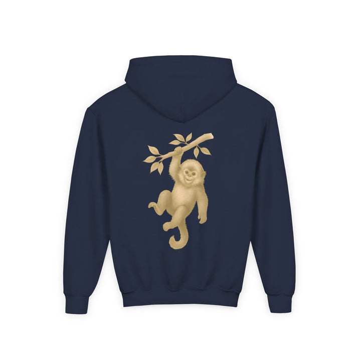 Kids Golden Snub-Nosed Monkey "Lighten Up. Do Nothing. On Purpose." Heavy Blend Hoodie | Back Print Design | Joyful & Playful | Inspirational Message