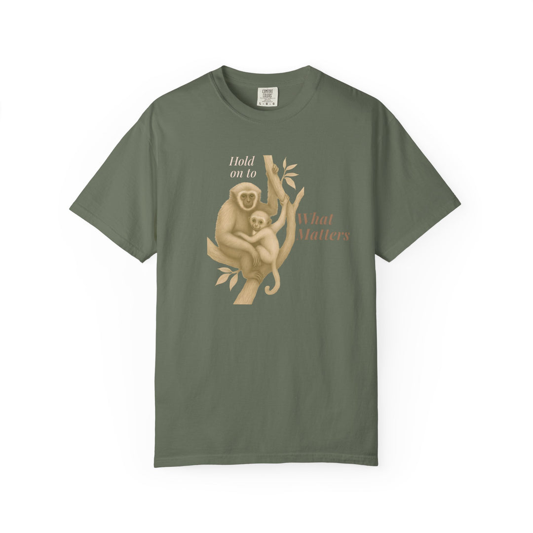 Hold on to What Matters – Gibbon | Connected & Compassionate | Sketch Series by Pure Perspective App | Eco Friendly Graphic Tee