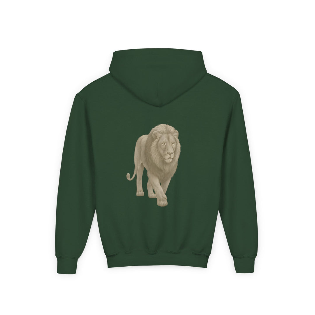 Kids Lion "Show Up" Heavy Blend Hoodie | Front Text & Back Animal Print | Empowered & Bold | Inspirational Message