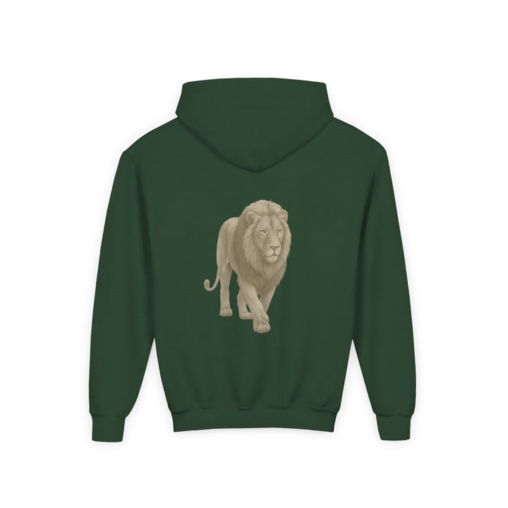 Kids Lion "Show Up" Heavy Blend Hoodie | Front Text & Back Animal Print | Empowered & Bold | Inspirational Message