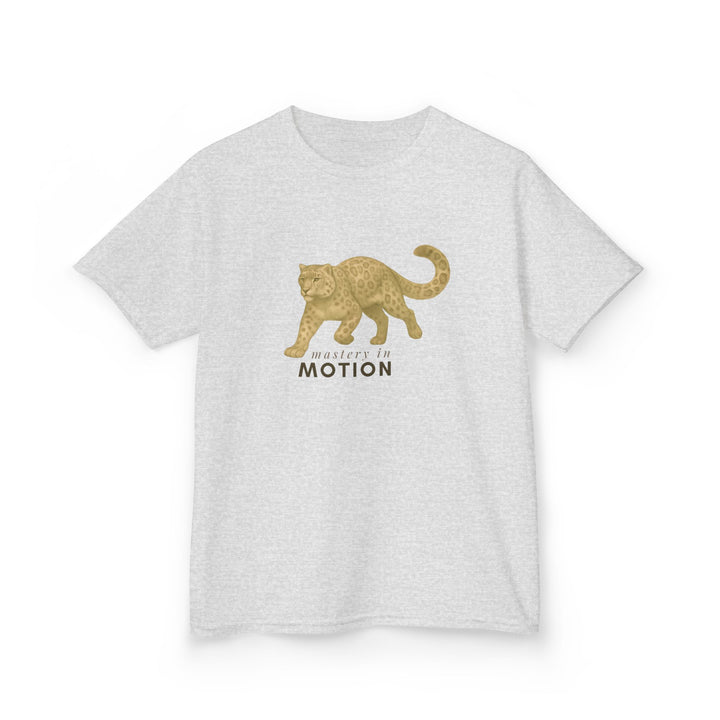 Kids Snow Leopard Tee | Mastery In Motion says "Practice Makes You Great" | Sketch Design | Eco-Conscious | Patient & Peaceful