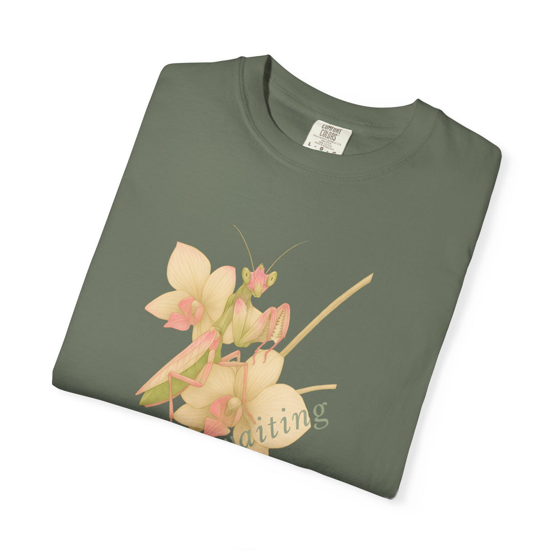 Awaiting the Moment – Orchid Mantis | Reflective & Wise | Sketch Series by Pure Perspective App | Eco Friendly Graphic Tee