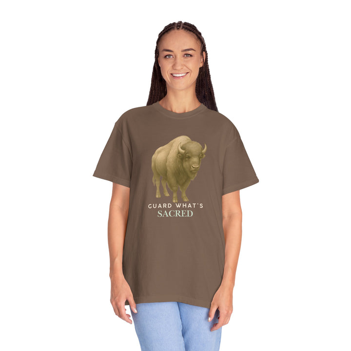 Guard What's Sacred – Bison | Connected & Compassionate | Sketch Series by Pure Perspective App | Eco Friendly Graphic Tee