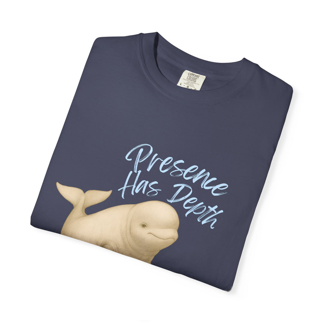 Presence Has Depth – Beluga Whale | Grounded & Gentle | Sketch Series by Pure Perspective | Eco Friendly Graphic Tee