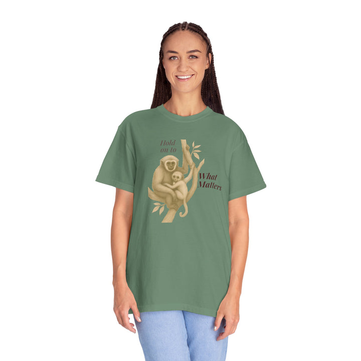 Hold on to What Matters – Gibbon | Connected & Compassionate | Sketch Series by Pure Perspective App | Eco Friendly Graphic Tee