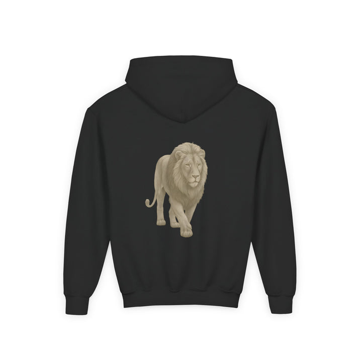 Kids Lion "Show Up" Heavy Blend Hoodie | Front Text & Back Animal Print | Empowered & Bold | Inspirational Message