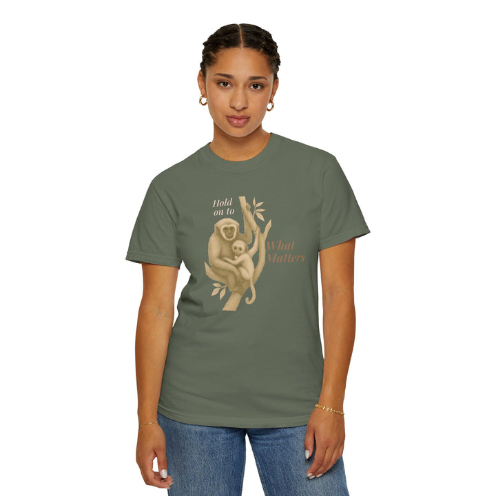 Hold on to What Matters – Gibbon | Connected & Compassionate | Sketch Series by Pure Perspective App | Eco Friendly Graphic Tee