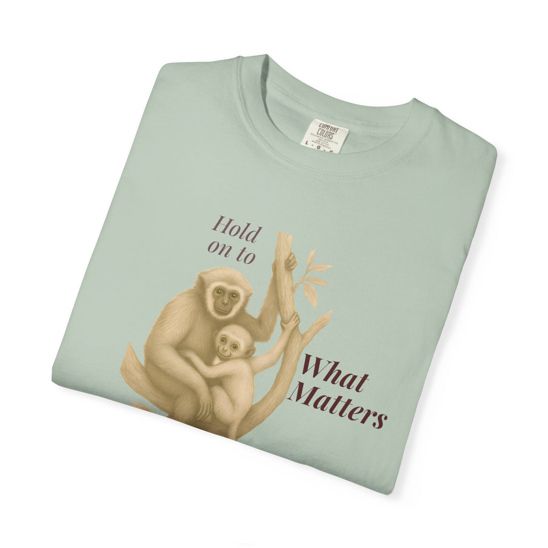 Hold on to What Matters – Gibbon | Connected & Compassionate | Sketch Series by Pure Perspective App | Eco Friendly Graphic Tee