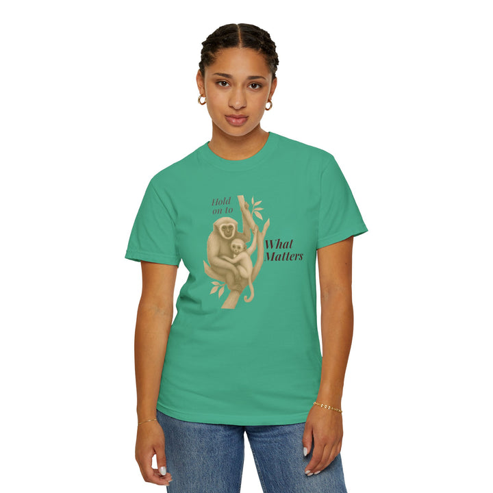 Hold on to What Matters – Gibbon | Connected & Compassionate | Sketch Series by Pure Perspective App | Eco Friendly Graphic Tee